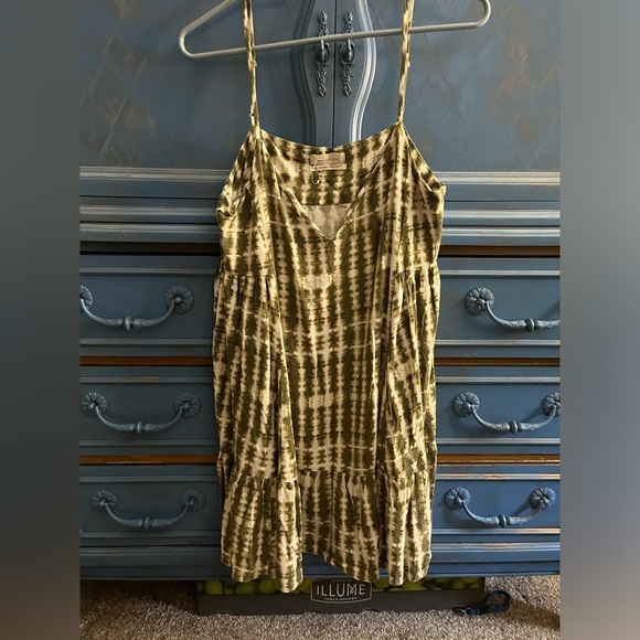 Urban Outfitters Green Tie Dye Summer Spaghetti Strap Dress Mini Tiered Loose - Picture 6 of 6